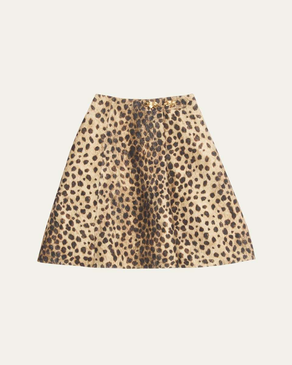 Leopard A-Line Wool Skirt